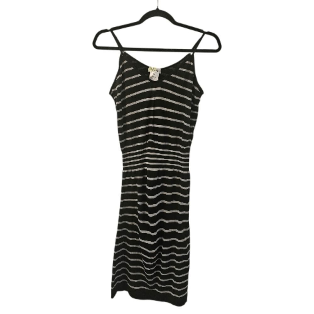 Black and Grey Guilty Women's Striped Spaghetti Strap Sleeveless Midi Dress